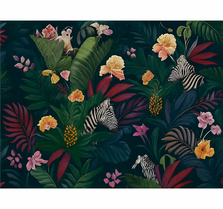 Papel pintado dormitorio matrimonio patrón tropical colorido - TenVinilo