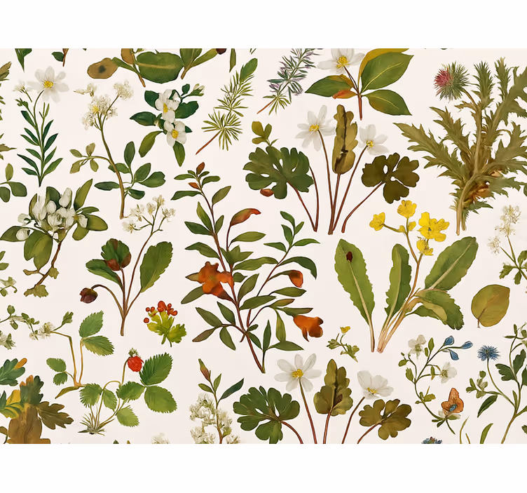 Papel pintado dormitorio matrimonio diseño botánico fondo blanco - TenVinilo