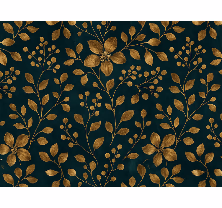Papel pintado dormitorio matrimonio diseño azul oscuro con flores - TenVinilo