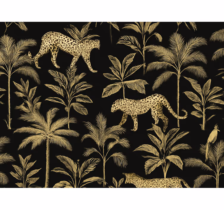 Papel pintado dormitorio matrimonio negro con animales beige - TenVinilo