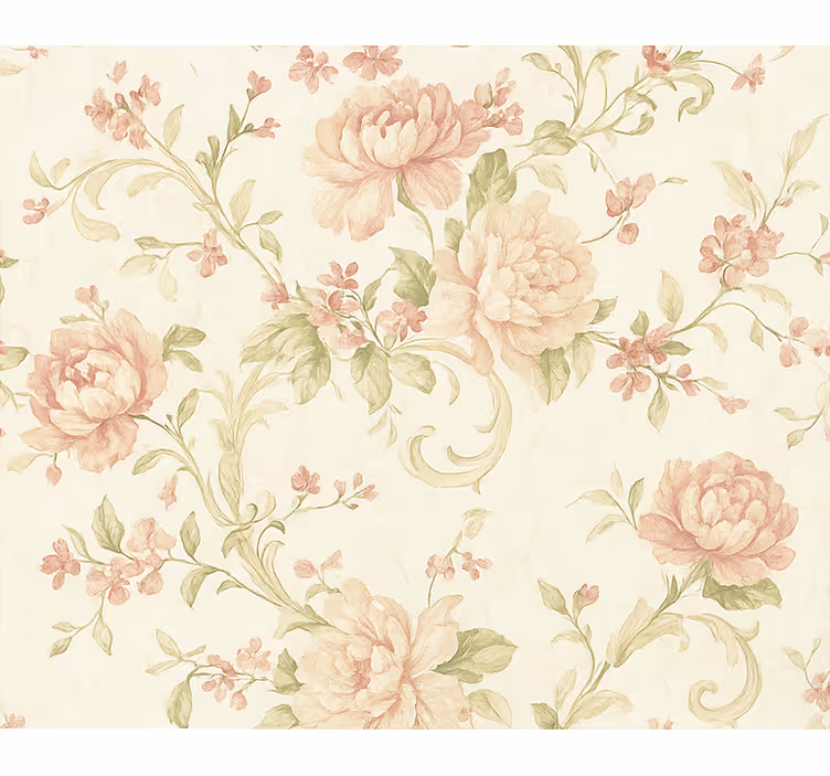 Papel pintado dormitorio matrimonio flores vintage rosa claro - TenVinilo