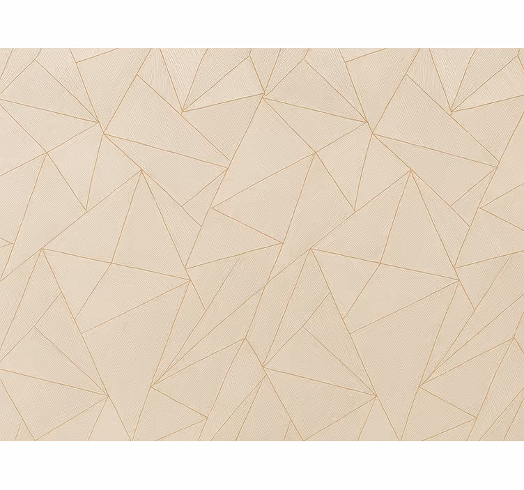 Papel pintado salón triángulos de madera con líneas doradas - TenVinilo