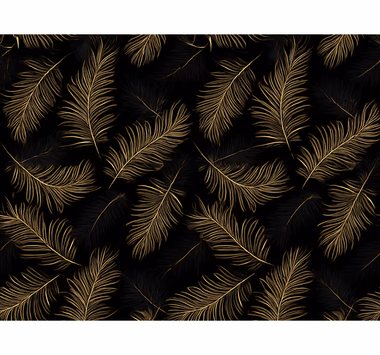 Papel pintado salón fondo negro con hojas doradas - TenVinilo