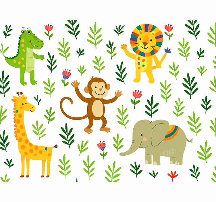 Papel pintado infantil animales felices y lindos - TenVinilo