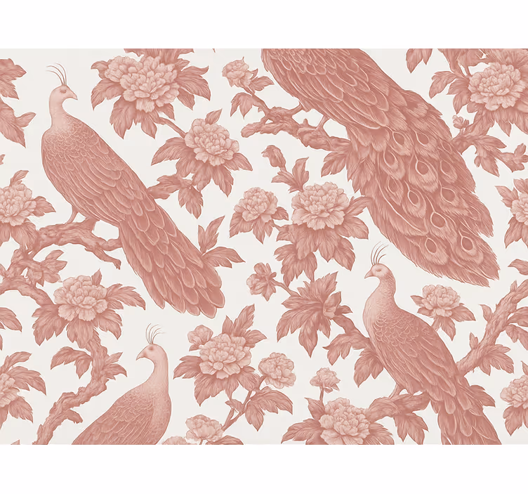 Papel pintado dormitorio matrimonio patrón de pavos rosas - TenVinilo
