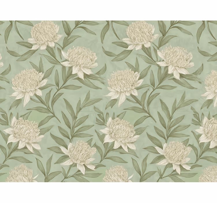 Papel pintado salón flores estilo protea blancas - TenVinilo