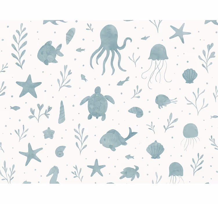 Papel pintado infantil tema náutico azul y blanco - TenVinilo
