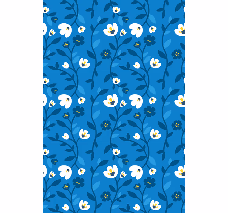Papel pintado flores blancas sobre fondo azul - TenVinilo