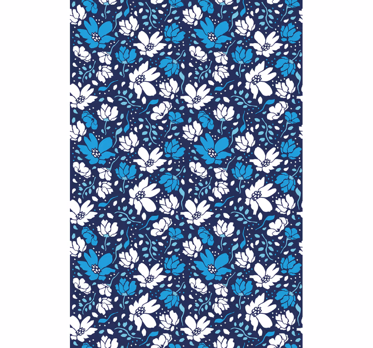 Papel pintado floral margaritas blancas sobre fondo azul - TenVinilo