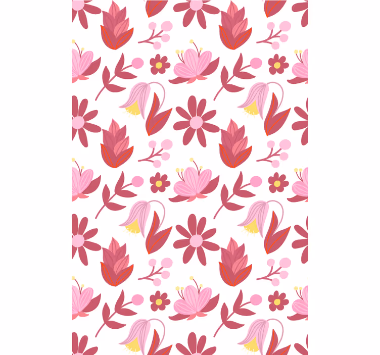 Papel pintado floral arte popular polaco con rojo - TenVinilo