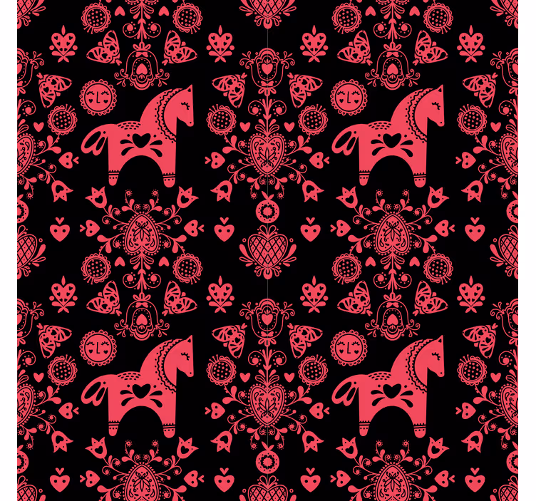 Papel pintado floral ilustración de caballo folclórico - TenVinilo