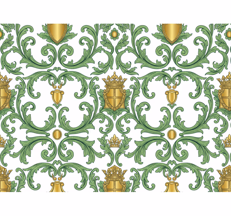 Papel pintado barroco verde y dorado ornamental - TenVinilo
