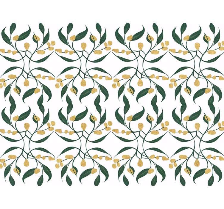 Papel pintado hojas ramas verdes y doradas - TenVinilo