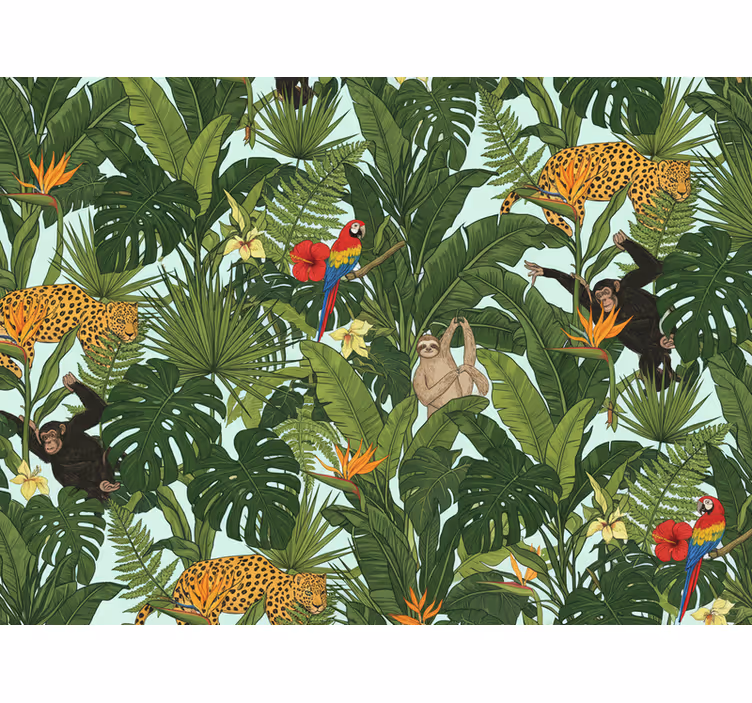 Papel pintado selva jungla y tropical con animales - TenVinilo