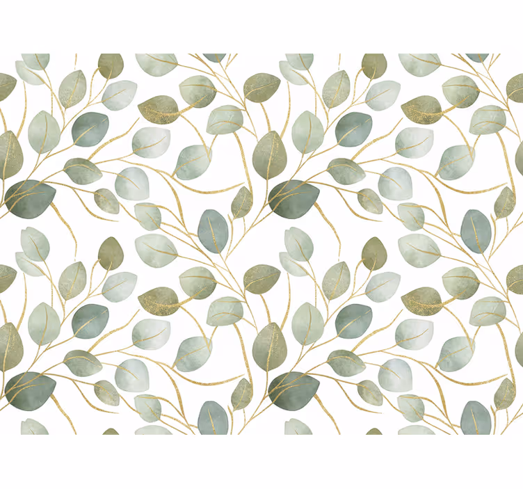 Papel pintado hojas eucalipto dorado brillante - TenVinilo