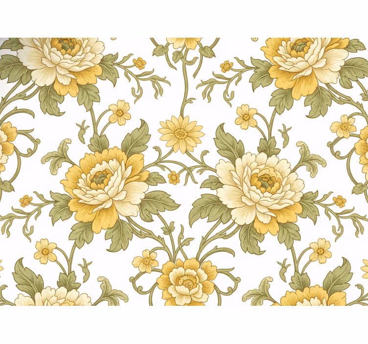 Papel pintado clásico diseño vintage con flores amarillas - TenVinilo