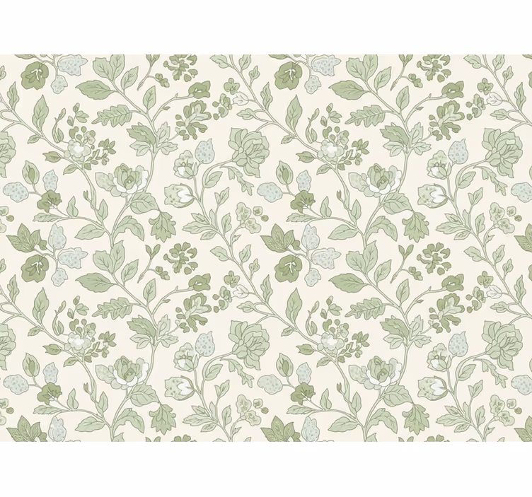 Papel pintado piedra flores verdes crema - TenVinilo