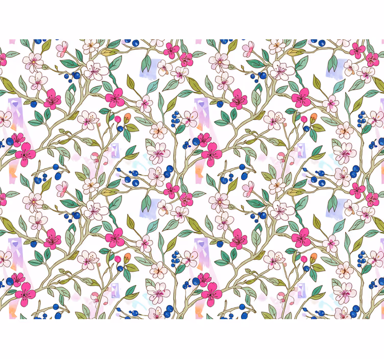 Papel pintado flores ramas florecientes coloridas - TenVinilo