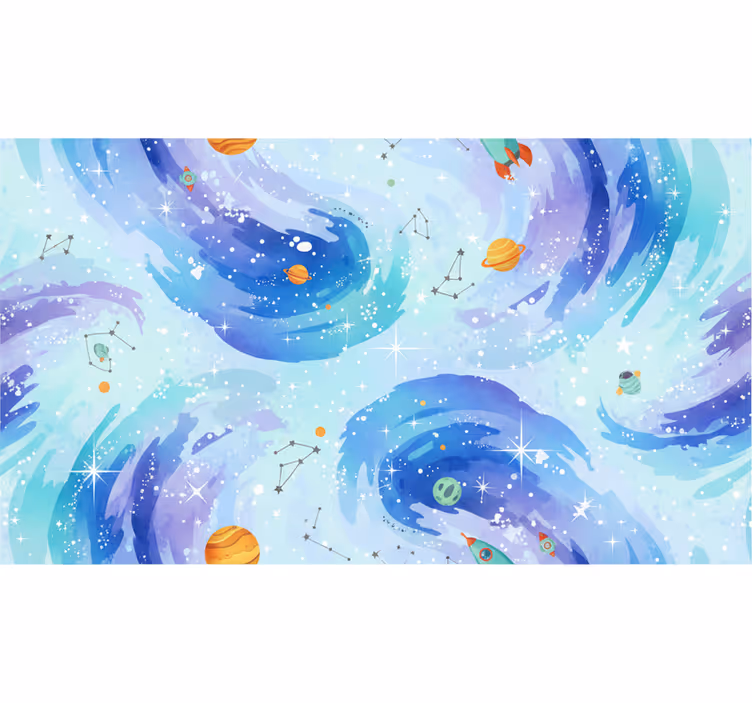 Papel pintado infantil estilo galaxia azul claro - TenVinilo