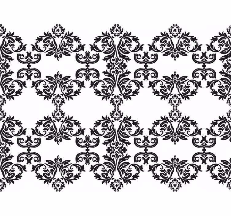 Papel pintado barroco con patrón damasco floral negro - TenVinilo