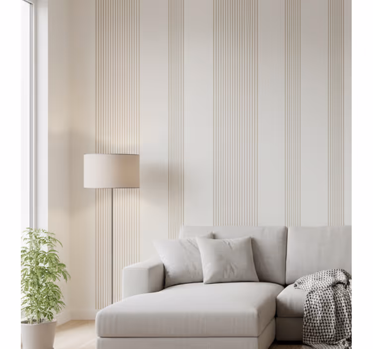 Papel pintado rayas verticales envoltura lineal crema - TenVinilo