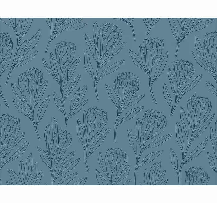 Papel pintado flores en azul verdoso estilizado - TenVinilo