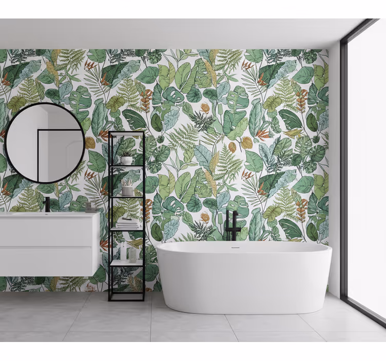 Papel pintado hojas selva diferentes hojas - TenVinilo