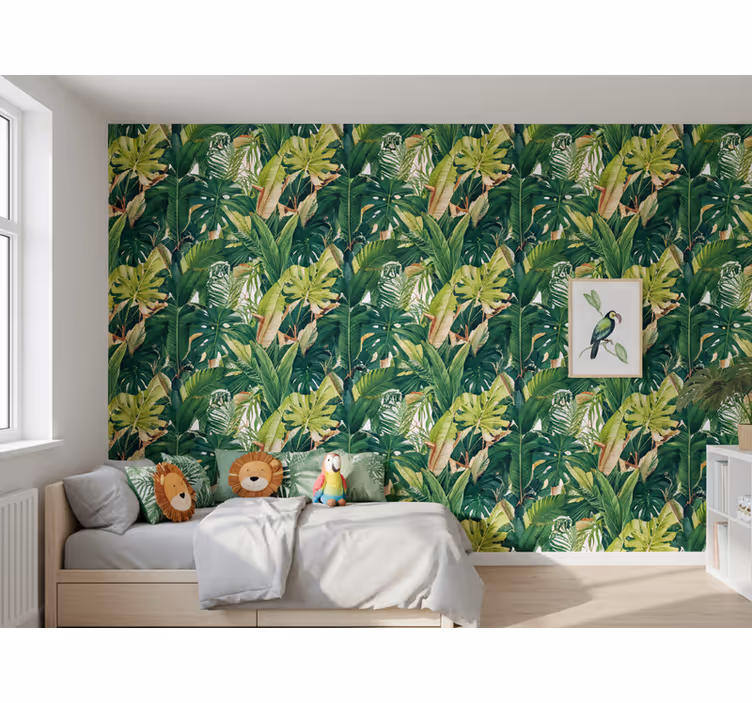 Papel pintado hojas selva realista - TenVinilo