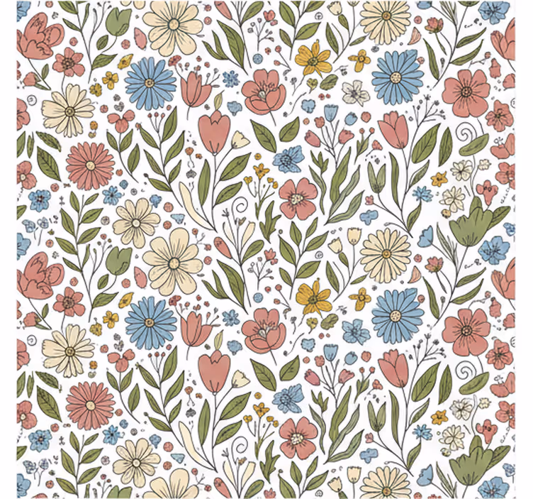 Papel pintado hojas flores dibujadas - TenVinilo
