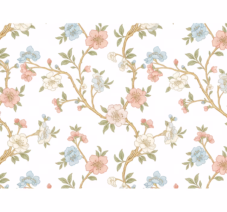 Papel pintado flores estilo ramas en flor - TenVinilo
