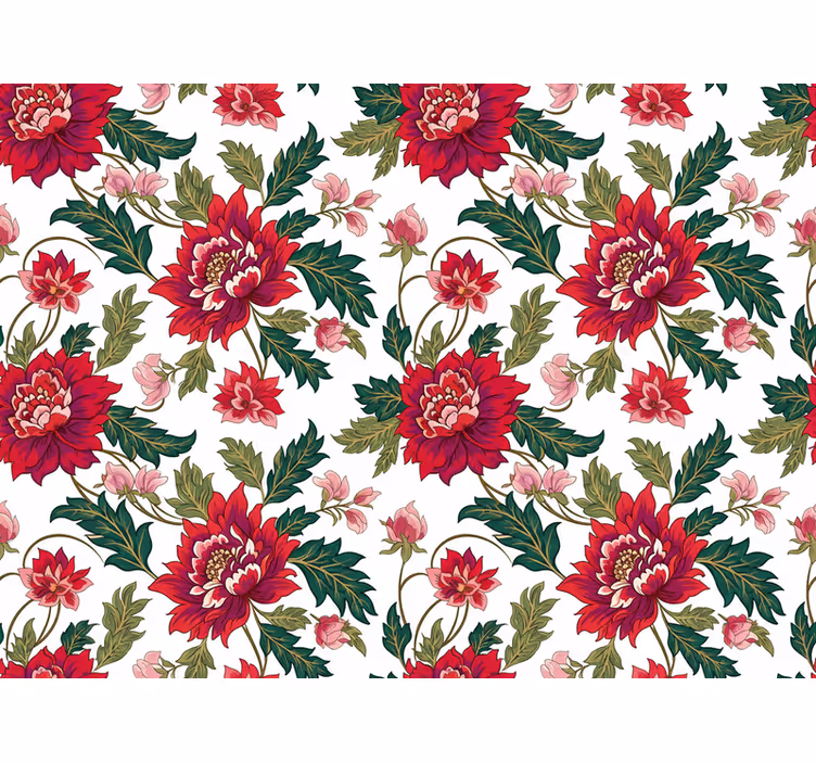 Papel pintado hojas sinfonía de flores rojas - TenVinilo