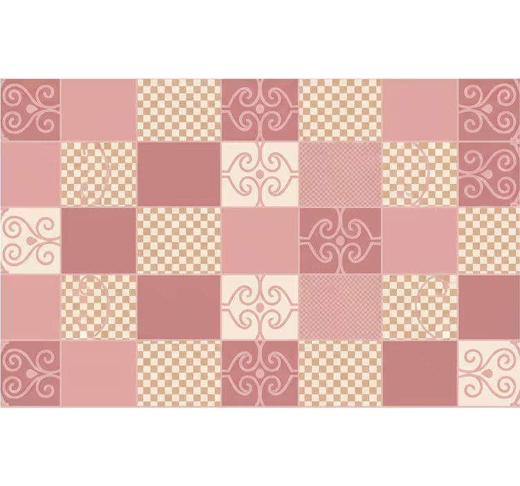 Papel pintado geométrico diseño a cuadros vintage rosa - TenVinilo