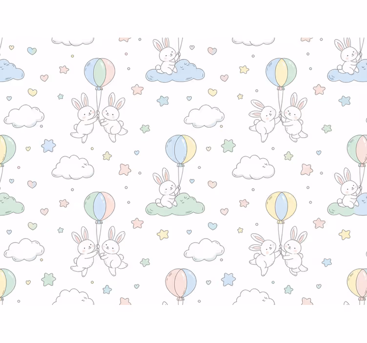 Papel pintado infantil con conejos y globos - TenVinilo