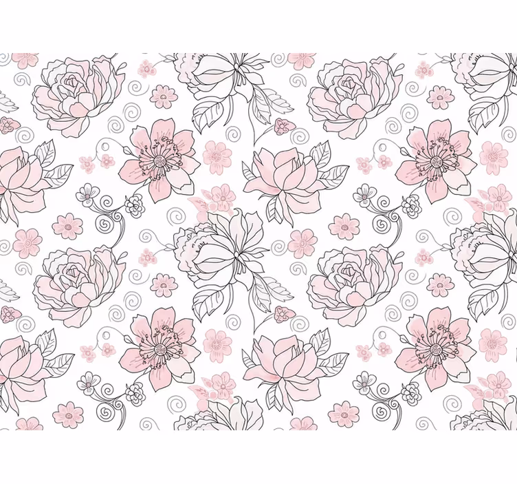 Papel pintado hojas diseño floral negro y rosa - TenVinilo