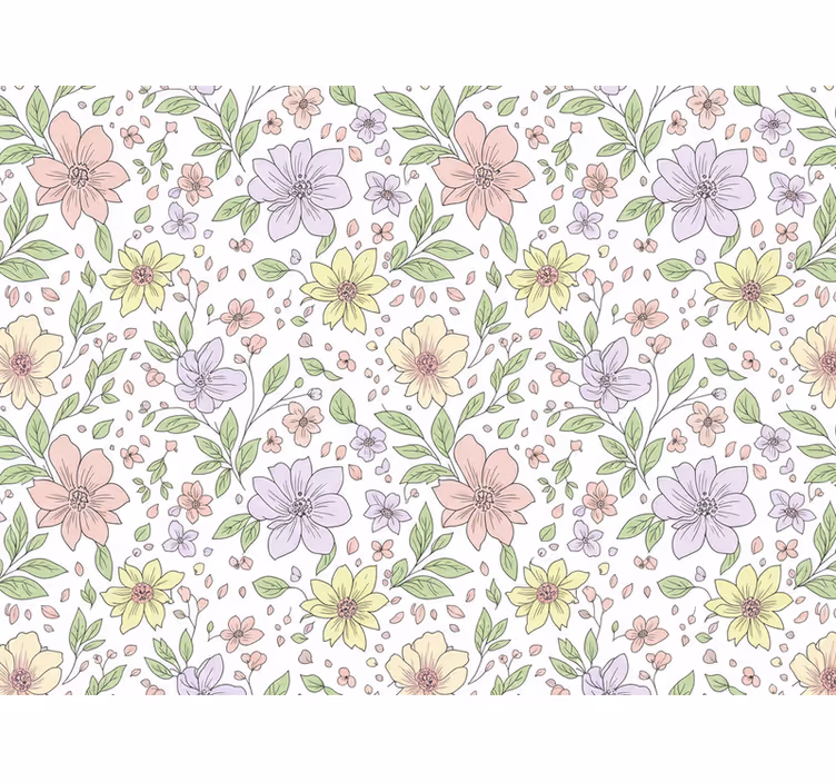 Papel pintado hojas flores suaves de colores - TenVinilo
