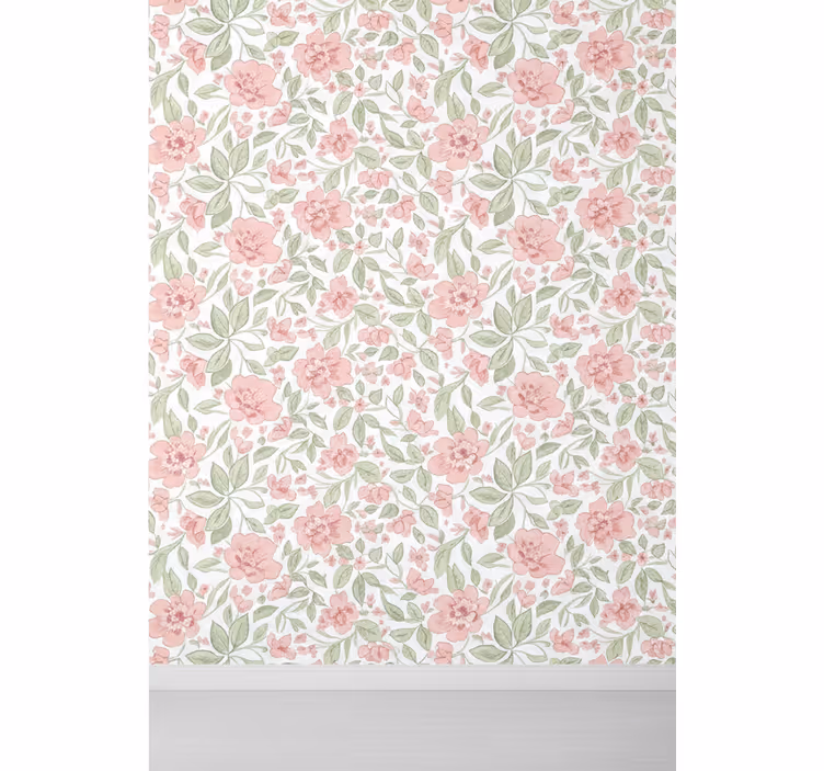 Papel pintado hojas flor rosa claro y crema - TenVinilo