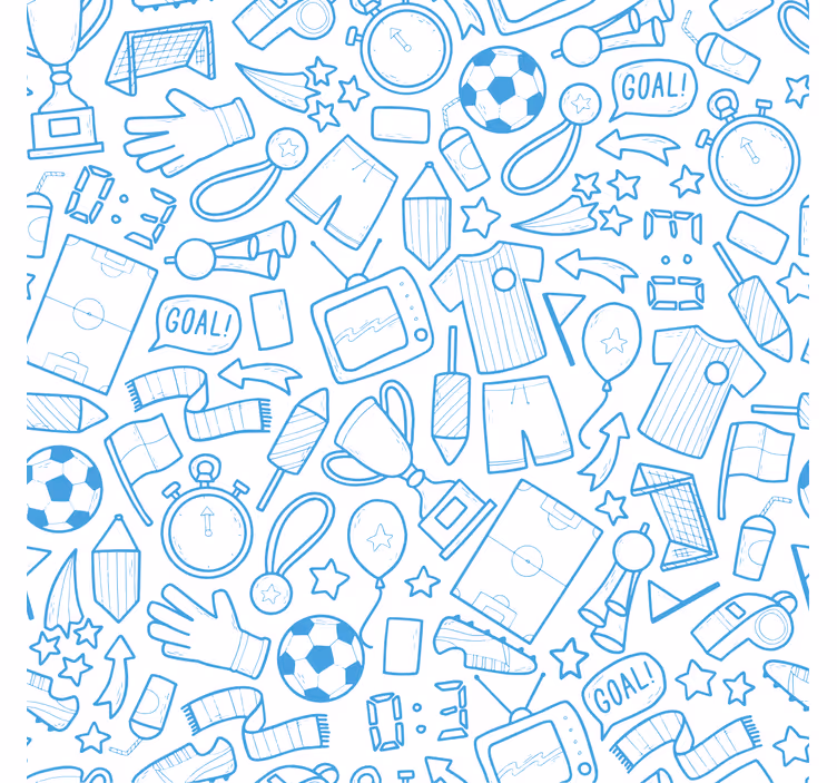 Papel pintado azul ilustraciones de fútbol y soccer - TenVinilo