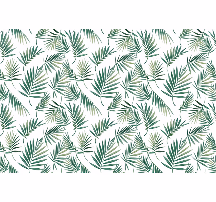 Papel pintado blanco diseño escandinavo hojas verdes - TenVinilo