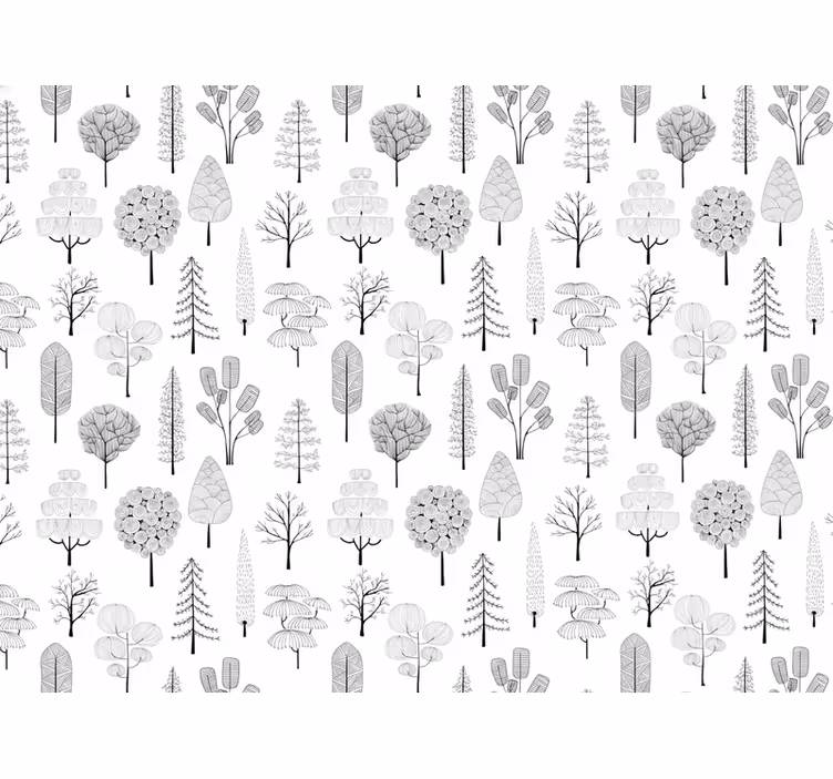 Papel pintado blanco con patrón de árboles - TenVinilo