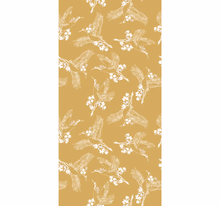 Papel pintado beige flores y pájaros japoneses - TenVinilo