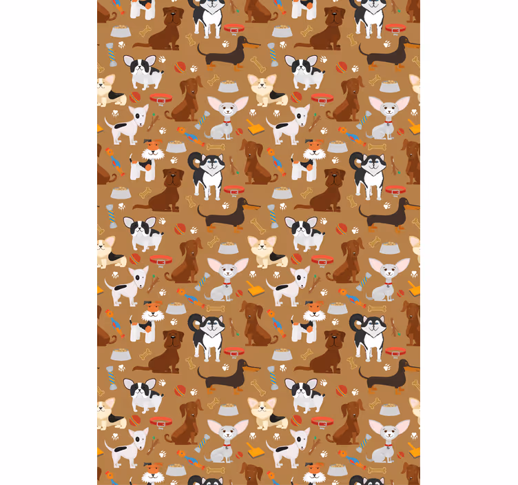 Papel pintado marrón con patrón de perros adorables - TenVinilo