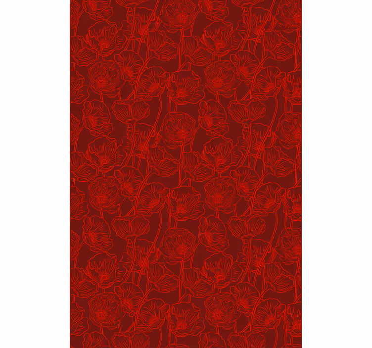 Papel pintado rojo amapolas artísticas con tallos - TenVinilo