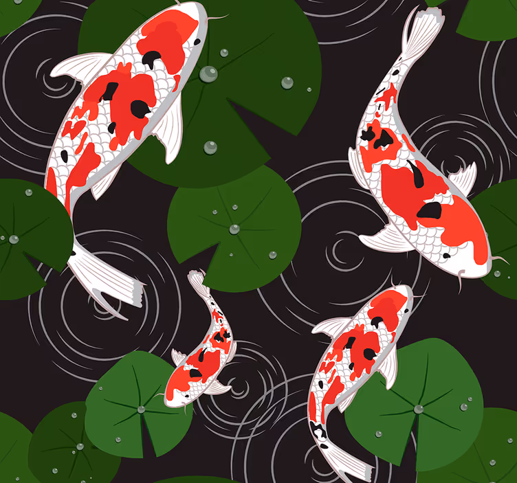 Papel pintado peces paisaje del estanque koi - TenVinilo