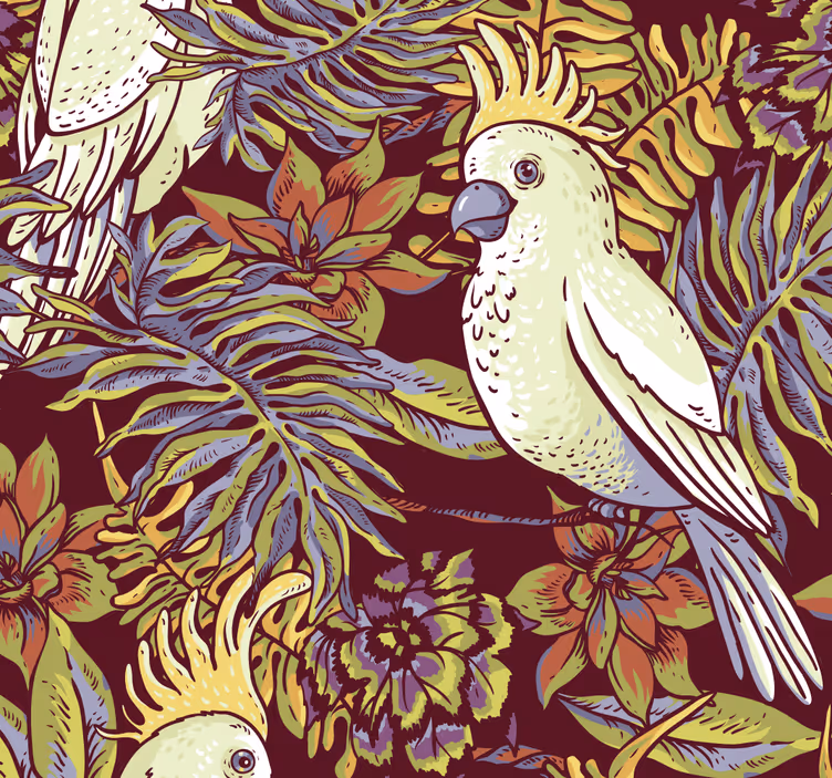 Papel pintado salón de loros estilo floral - TenVinilo