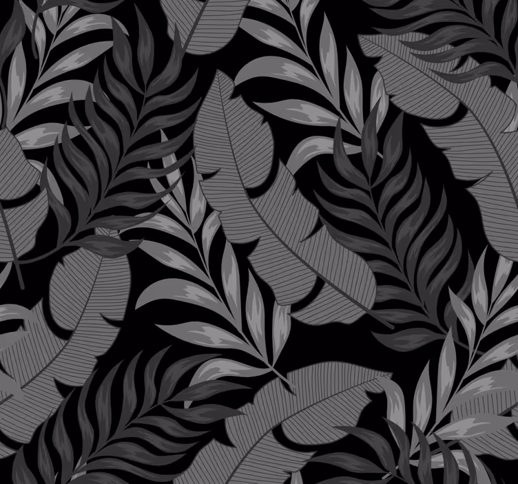 Papel pintado hojas patrón elegante negro - TenVinilo