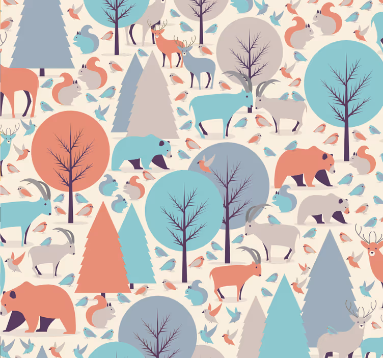 Papel pintado infantil escena de bosque nórdico - TenVinilo
