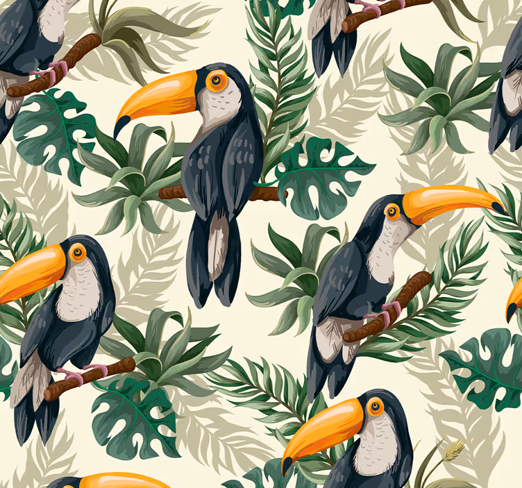 Papel pintado verde tropical de tucanes - TenVinilo