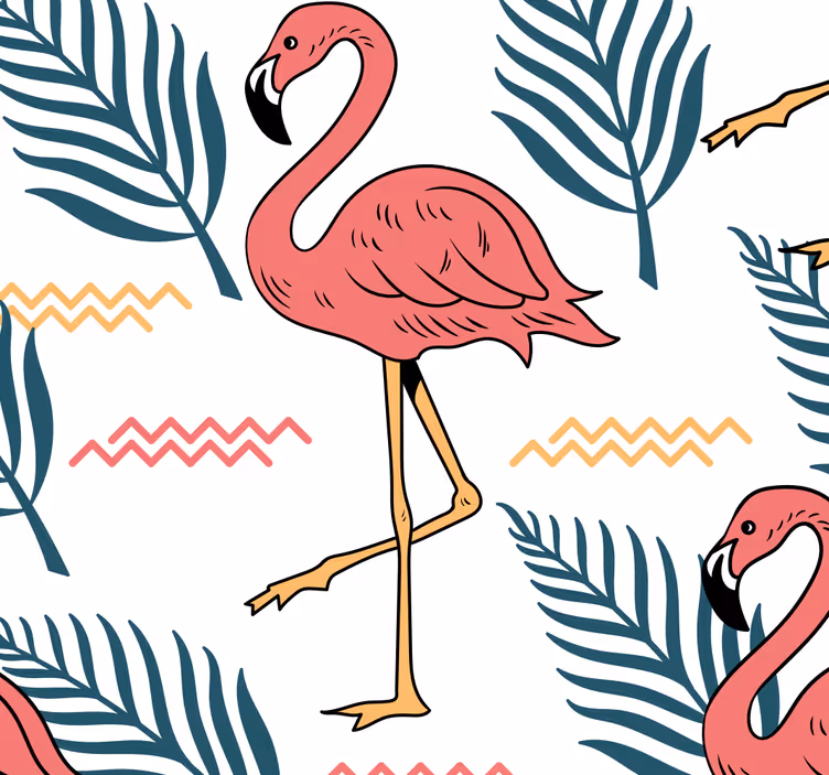 Papel pintado pájaros estampado tropical de flamencos - TenVinilo