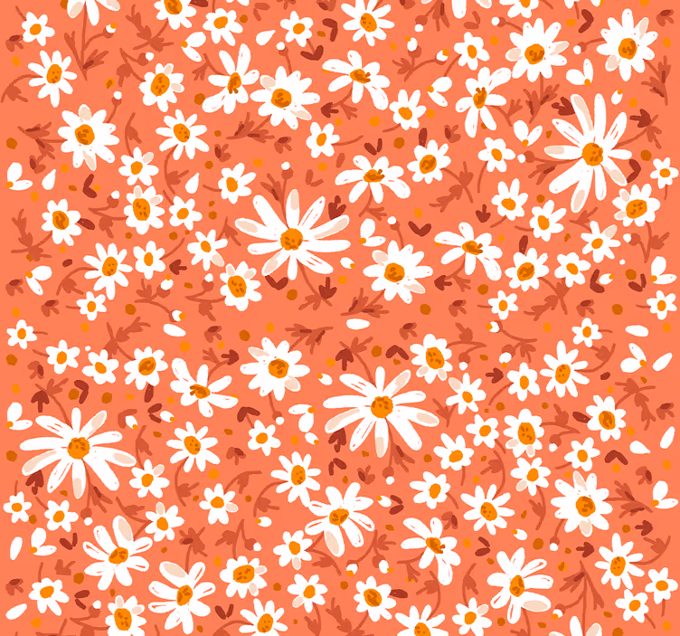 Papel pintado flores margaritas sobre fondo marrón - TenVinilo