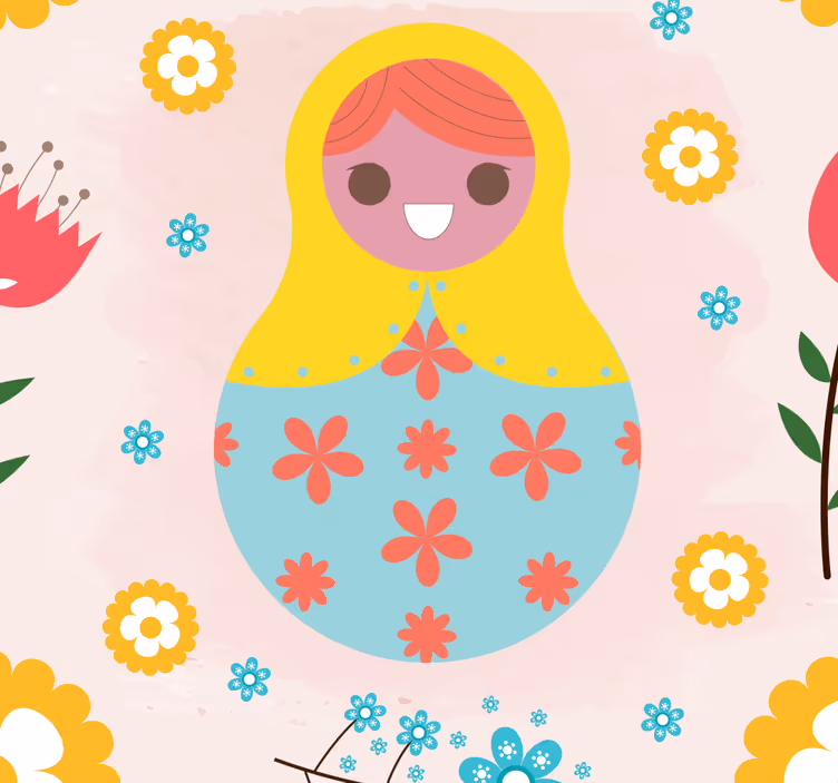 Papel pintado infantil muñecas rusas coloridas - TenVinilo